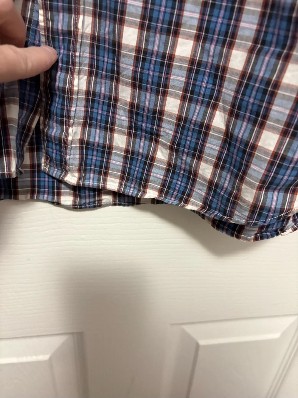 *J. Crew Tailored Washed Shirting Blue Brown Plaid Large Button Down Shirt #IR